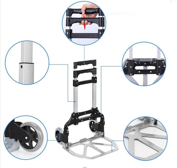 Fenixshop24 Carrello da trasporto pieghevole con struttura in alluminio per carichi fino a 75 Kg - ruote scorrevoli - manico telescopico