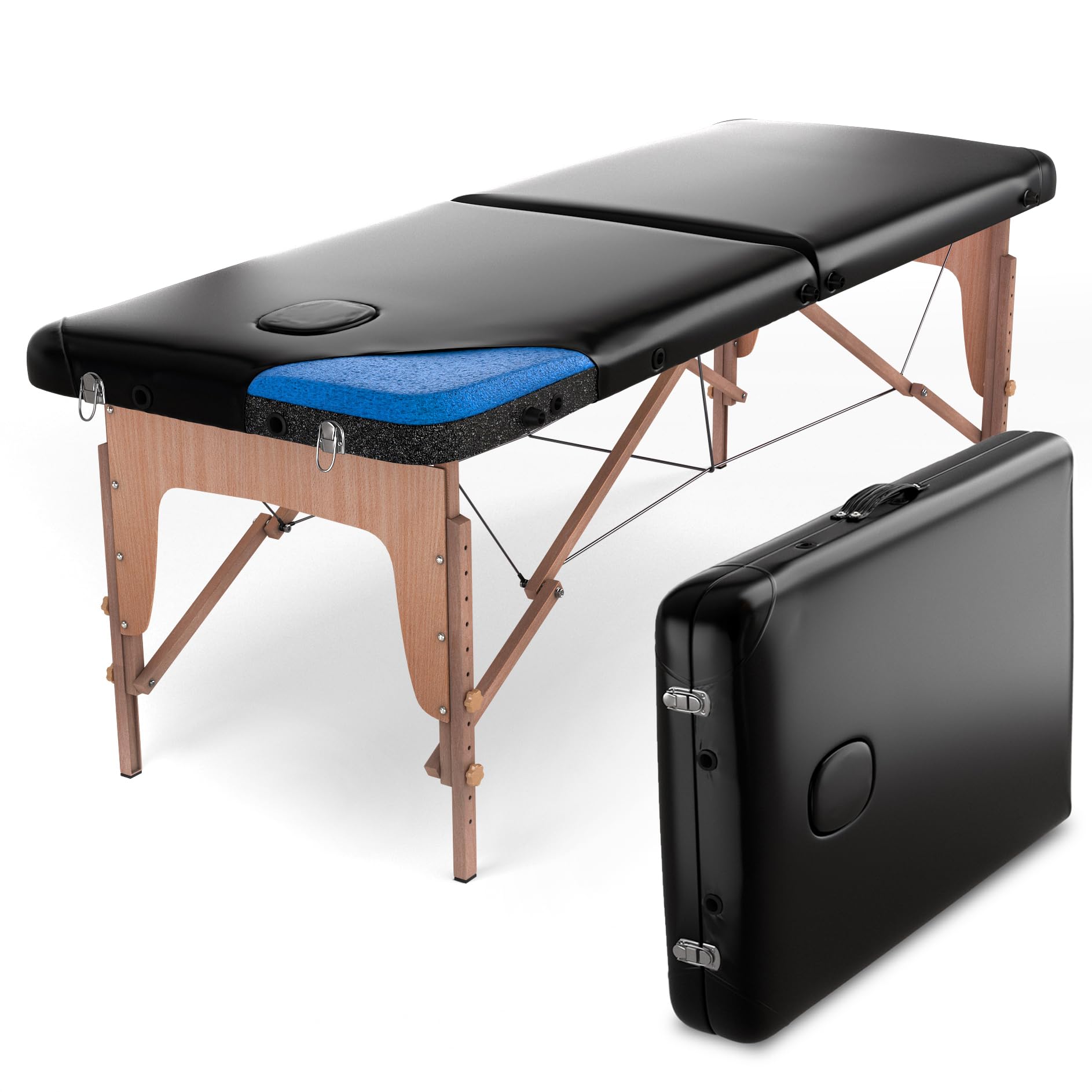 FENIXSHOP24 LETTINO MASSAGGIO IN LEGNO 2 ZONE - LETTINO MASSAGGI,LETTINO ESTETISTA FISIOTERAPIA,TATTOO,PORTATILE RICHIUDIBILE COD-05(NERO)