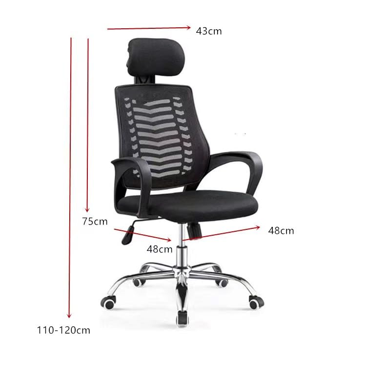 FENIXSHOP24 Poltrona/Sedia Ufficio Ergonomica Lombare Schienale Reclinabile a Rete Traspirante con Braccioli e Poggiatesta a Ruote Girevoli Nera FC-9080