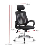 FENIXSHOP24 Poltrona/Sedia Ufficio Ergonomica Lombare Schienale Reclinabile a Rete Traspirante con Braccioli e Poggiatesta a Ruote Girevoli Nera FC-9080