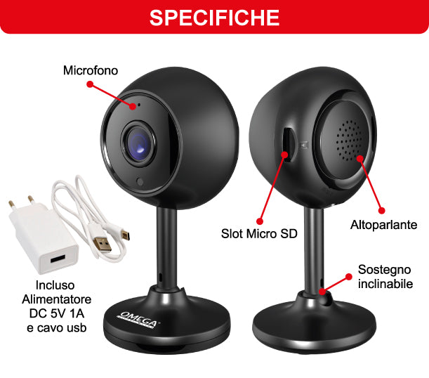 Telecamera Smart WiFi Mini FHD 1080P Nera – Rilevamento Umano Intelligente