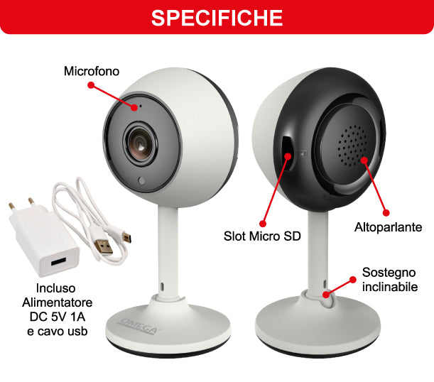 Telecamera Smart WiFi Mini Full HD 1080P Bianca – Rilevamento Umano, Visione Notturna, Audio Bidirezionale