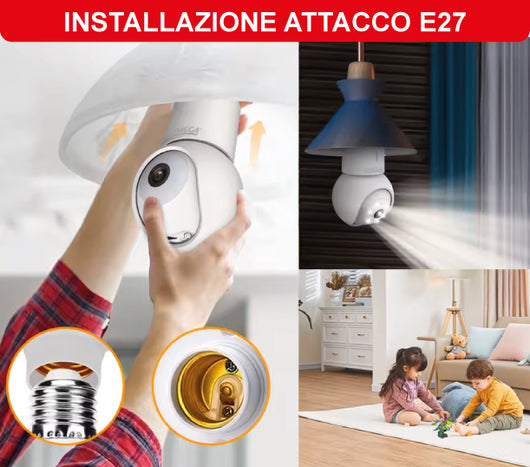 Telecamera Smart WiFi con Attacco E27 – FHD 1080P, Rilevamento Umano, Visione Notturna