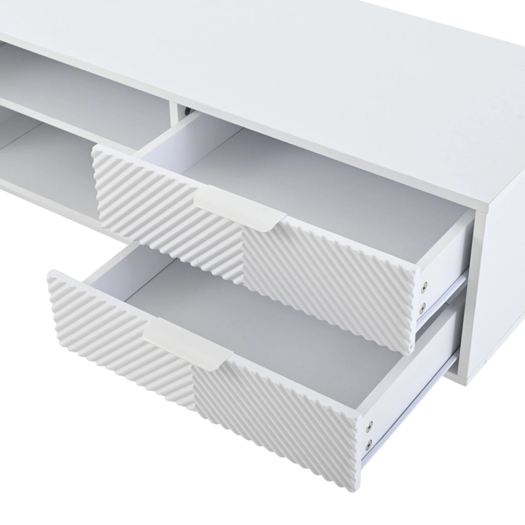 Mobile porta TV moderno con 2 ante e 2 cassetti in truciolare e vetro temperato bianco 200 × 40 × 50,5 cm
