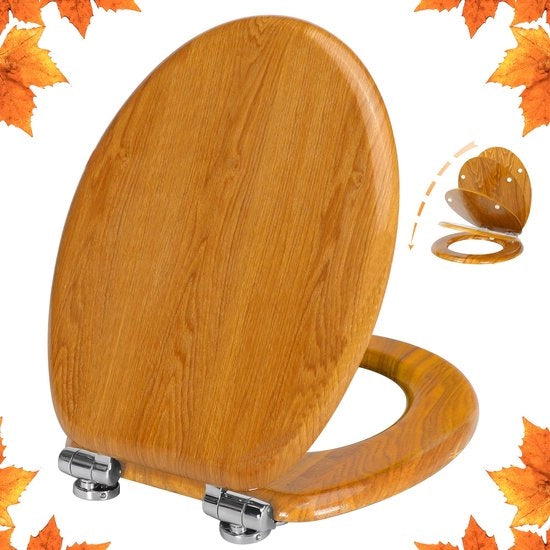 Scheda di protezione per il water, in legno naturale, con sospensioni silenziose e automatiche, facilmente pulibili, con finitura antibatterica (tinteggiatura a vernice di quercia)