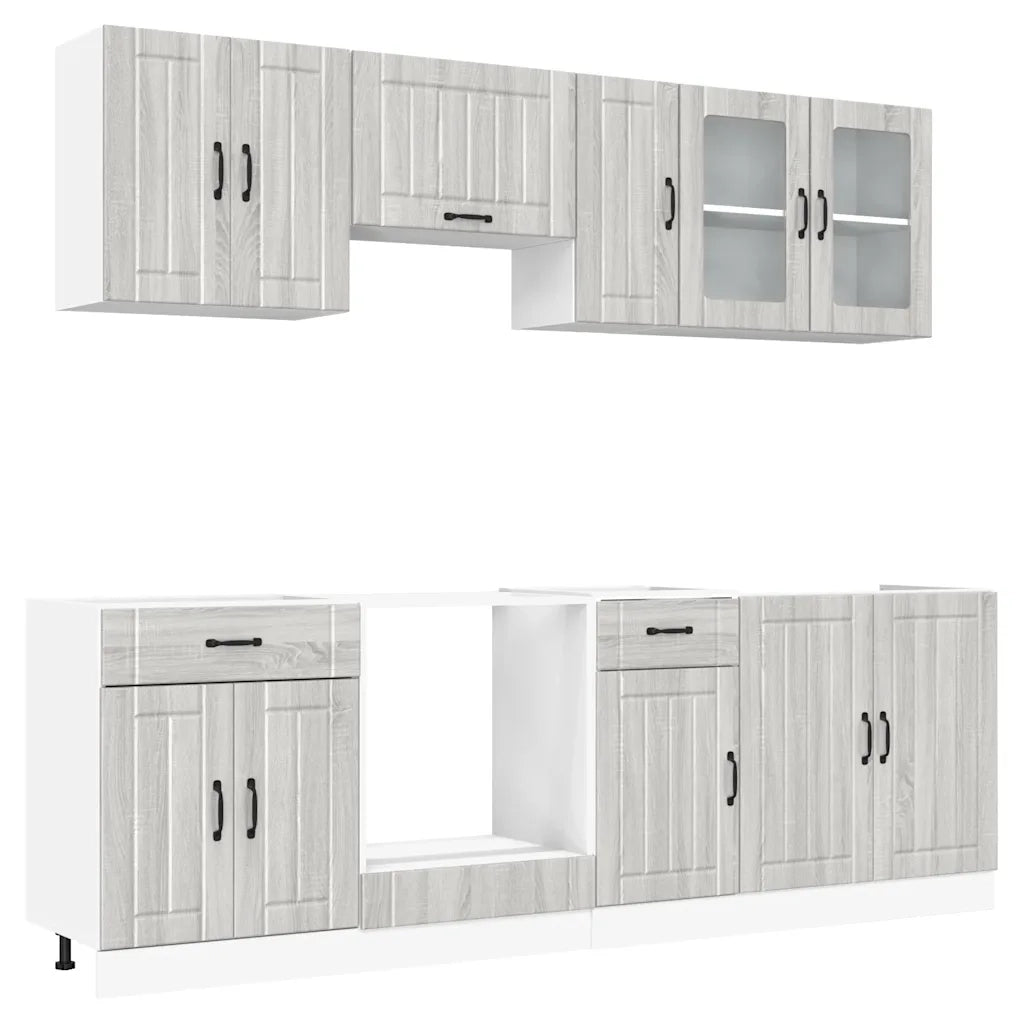 vidaXL Set Mobili da Cucina 8 pz Kalmar Grigio Sonoma in Truciolato