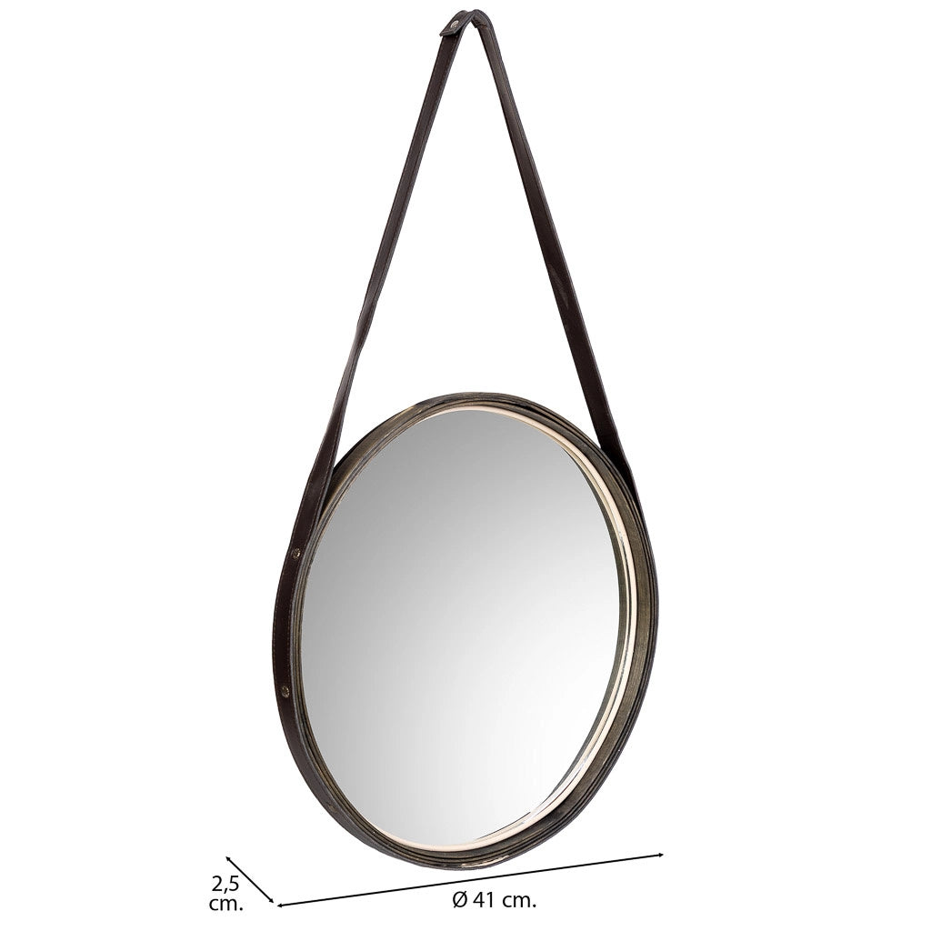 Specchio in legno e corda in similpelle marrone, D41x2,5h cm