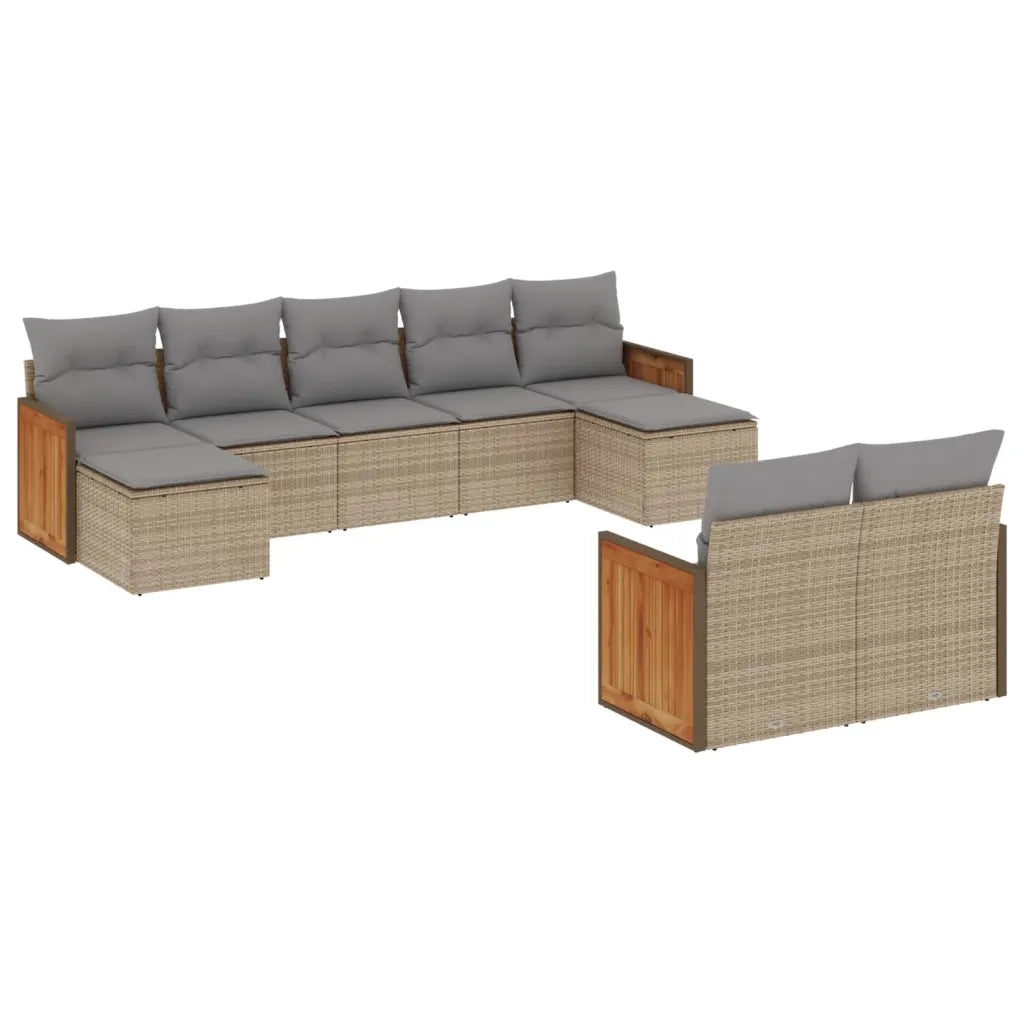 Set Divano da Giardino 9 pz con Cuscini Beige in Polyrattancod mxl 90154