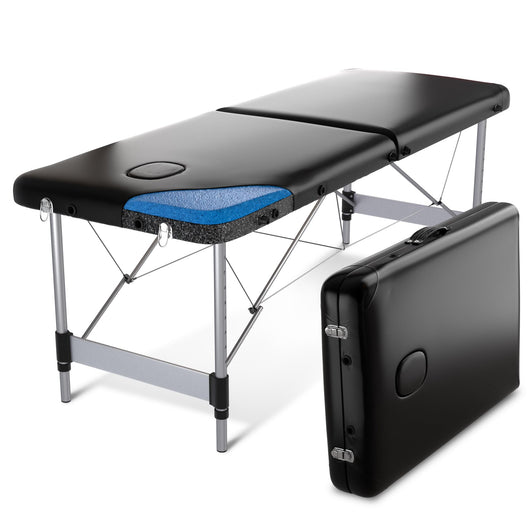 FENIXSHOP24 LETTINO MASSAGGIO PROFESSIONALE 2 ZONE - LETTINO MASSAGGI,LETTINO ESTETISTA FISIOTERAPIA,TATTOO, IN LEGNO PORTATILE RICHIUDIBILE COD-01 (NERO)