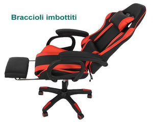FENIXSHOP24 Sedia/Poltrona Gaming Ergonomica Reclinabile con Poggiapiedi Poggiatesta e Supporto Lombare Braccioli X Gamer da Scrivania con Ruote Girevoli HLD-920 (ROSSO)
