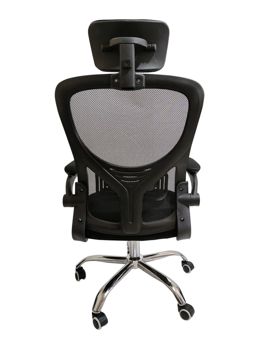 FENIXSHOP24 Sedia Ufficio Ergonomica, con Poggiatesta, Braccioli, Supporto Lombare, Regolazione in Altezza, Poltrona girevole con ruote e rete traspirante – Nera - JG-9070