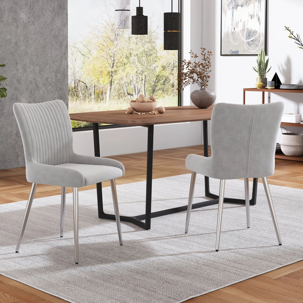 Set di 2 sedie da pranzo in velluto grigio con gambe metalliche