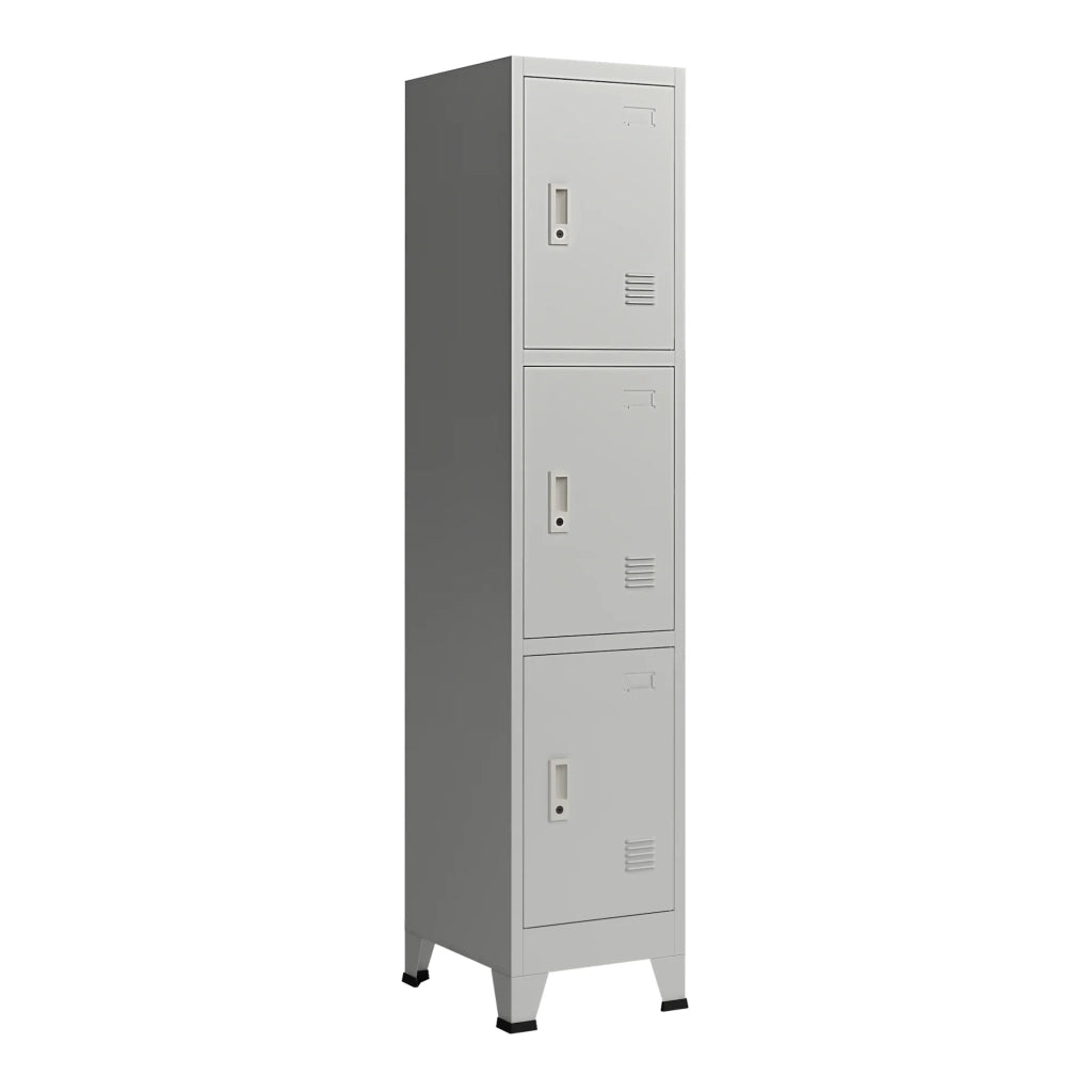 Armadietto da ufficio mobiletto portaoggetti per ufficio officina camera da letto in metallo con 3 ante in acciaio laccato 180 x 38 x 45 cm grigio 03_0006347