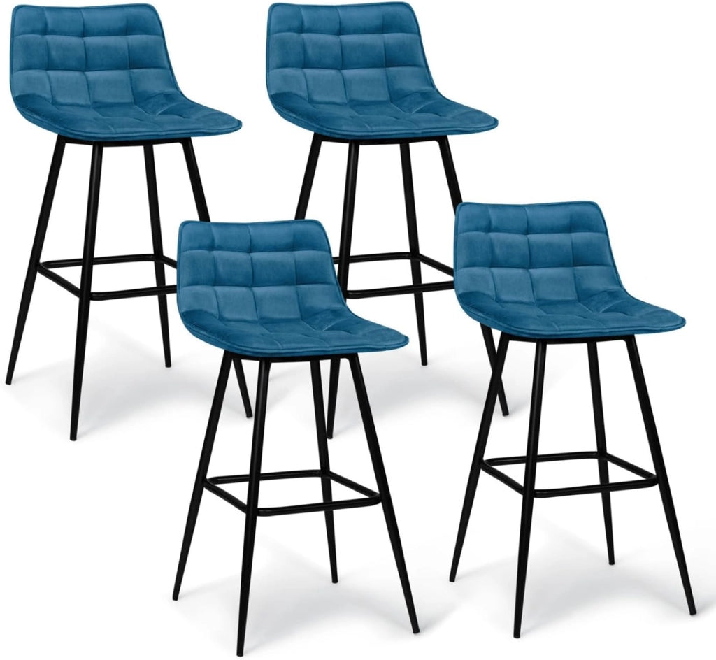 Set di 4 sgabelli da bar MADY in velluto blu