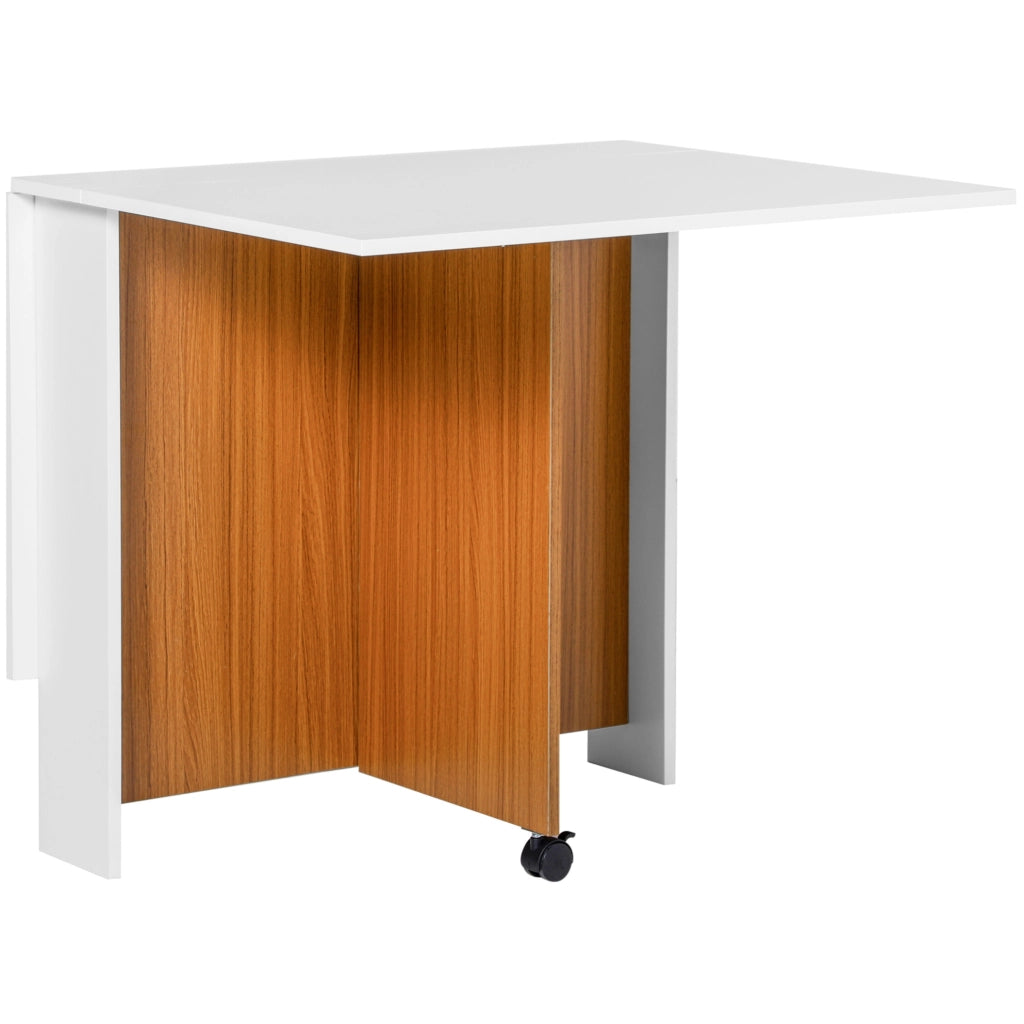 Tavolo pieghevole 120x80x73 cm con piano ribaltabile e ruote in multistrato bianco
