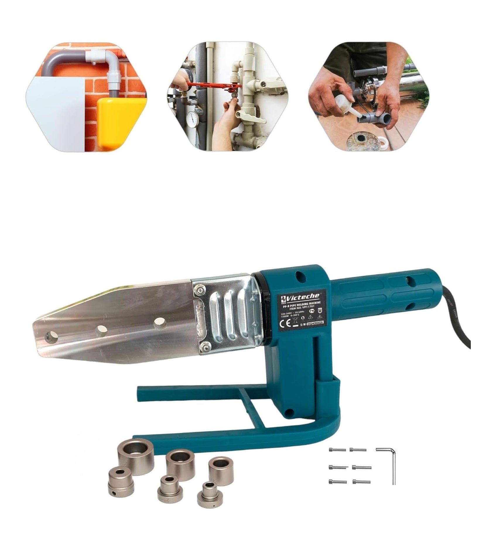 Polifusore Saldatore 1500W Salda Tubi con 6 Matrici e Stazione Saldante per Saldare Tubi in Plastica, PVC, Polipropilene 20-32mm