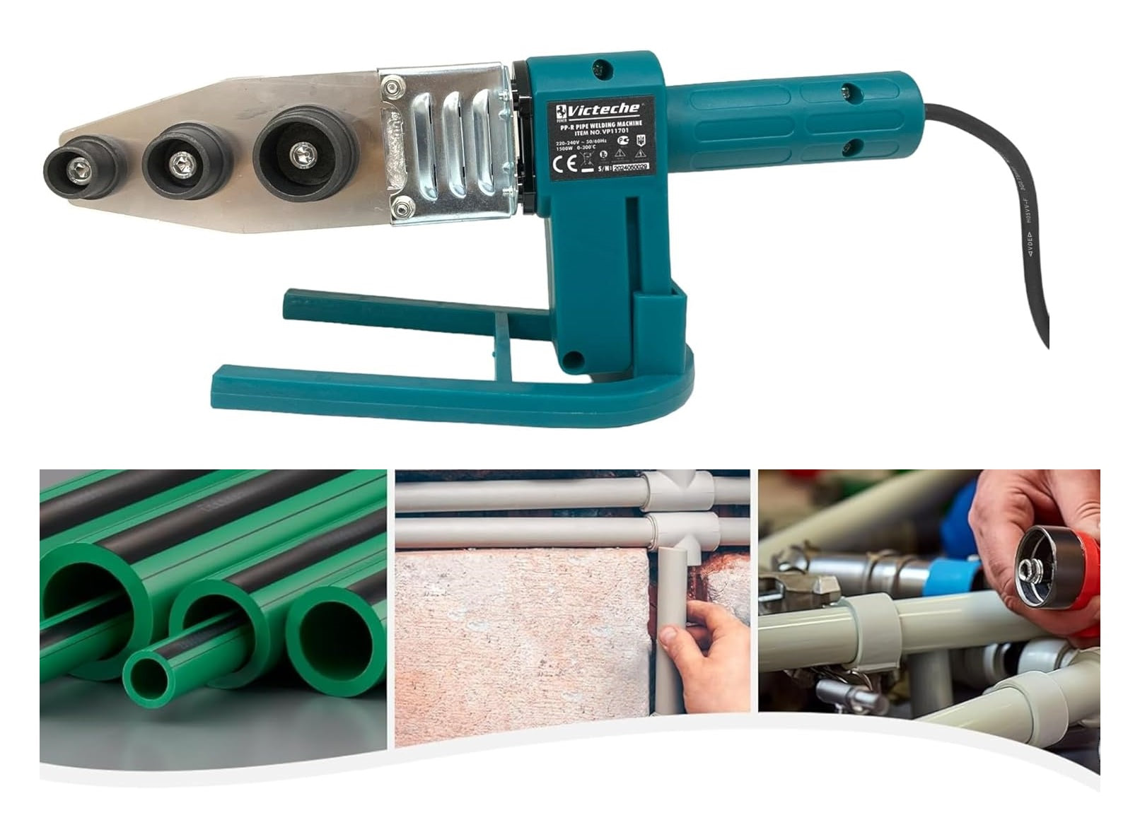 Polifusore Saldatore 1500W Salda Tubi con 6 Matrici e Stazione Saldante per Saldare Tubi in Plastica, PVC, Polipropilene 20-32mm