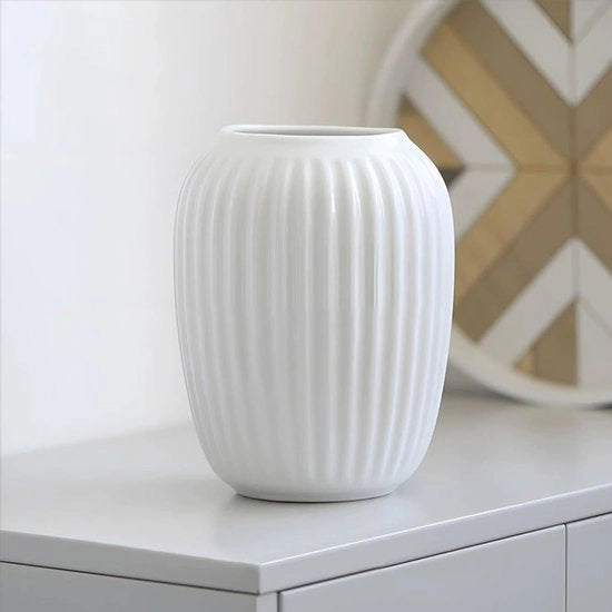 Vaso Bianco, Piccole Vasi Decorativi in Ceramica, Moderno Vaso per Fiori per Decorazione di Tavola Interna - 20 cm, Bianco