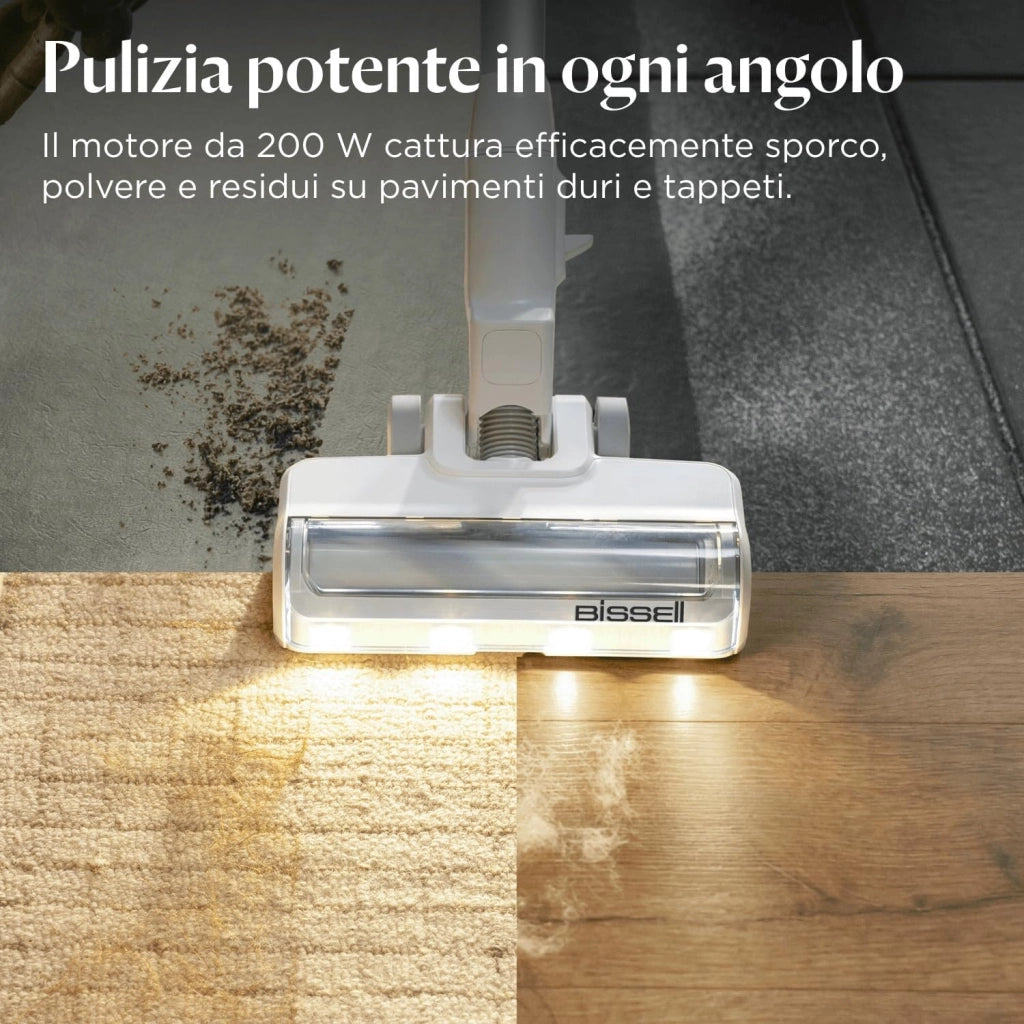 Bissell PowerClean, aspirapolvere, motore da 200 W, luci a LED, spazzola a rullo anti-groviglio, aspirapolvere 3 in 1, design autoportante, filtro HEPA, batteria rimovibile da 2000 mAh, 40 min, 4261N