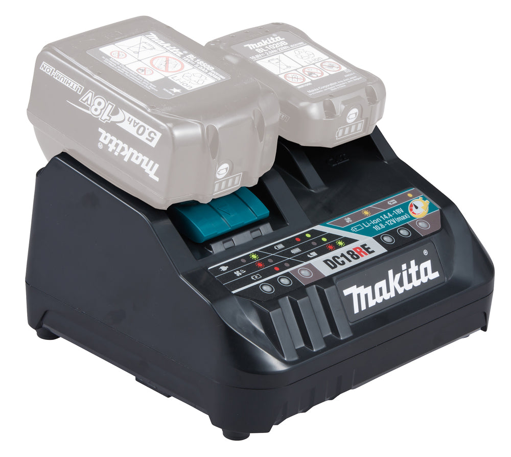 Makita 198720-9 (DC18RE) Caricatore Rapido Doppio per Batterie 12V CXT & 18V LXT