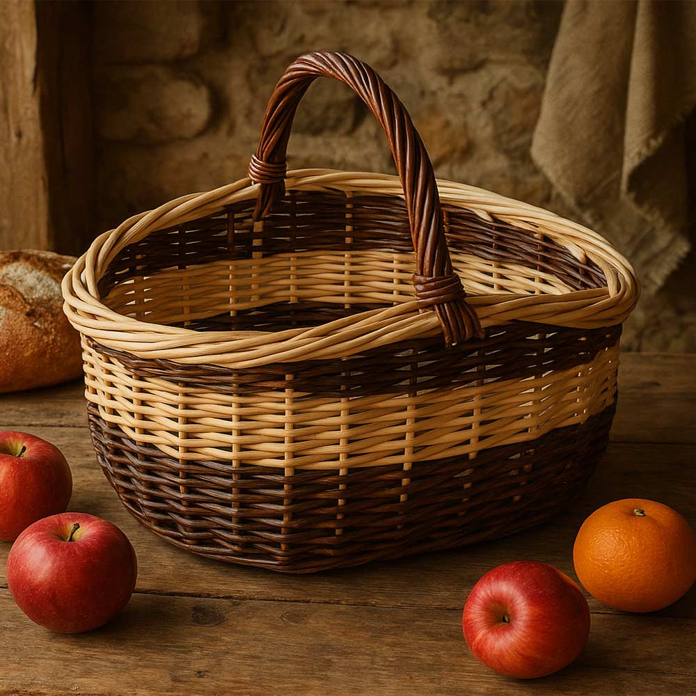 Cesto in vimini paniere Sofia ovale bicolore con manico cm 44 x cm 35 h 24