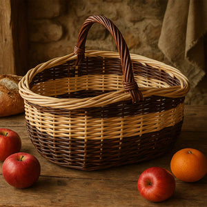 Cesto in vimini paniere Sofia ovale bicolore con manico cm 44 x cm 35 h 24