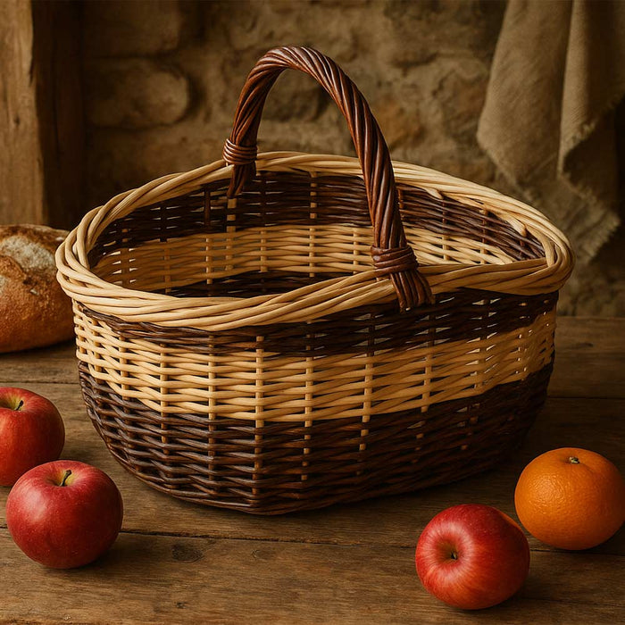 Cesto in vimini paniere Sofia ovale bicolore con manico cm 44 x cm 35 h 24