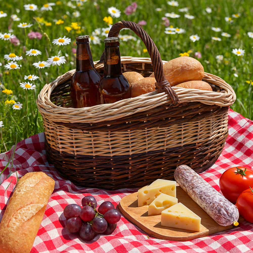 Cesto in vimini paniere Sofia ovale bicolore con manico cm 44 x cm 35 h 24