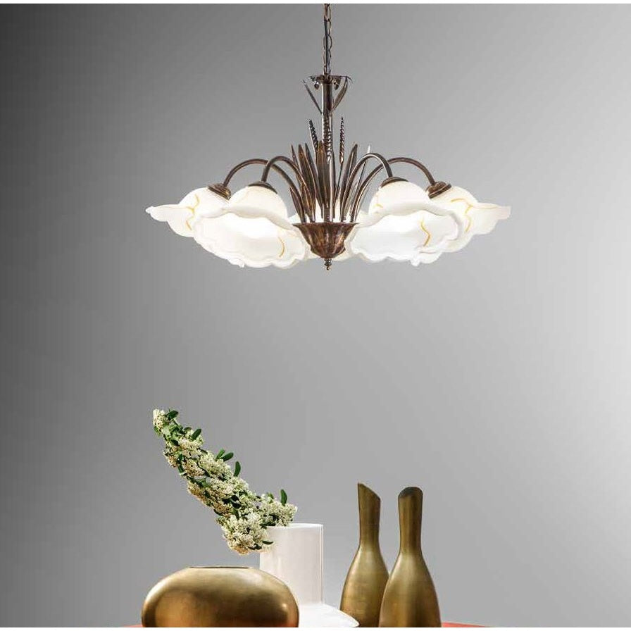 LAMPADARIO BYRON 5XE27 D.64XH100CM RUGGINE.