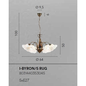 LAMPADARIO BYRON 5XE27 D.64XH100CM RUGGINE.