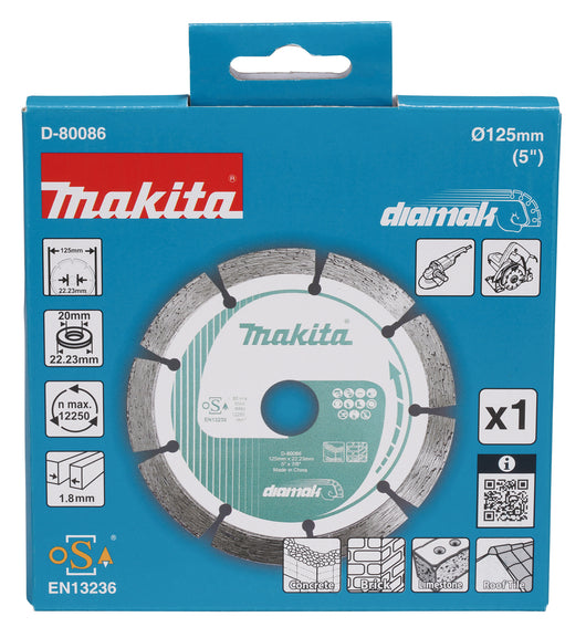 Makita D-80086 – Disco Diamantato DIAMAK 125 mm Segmented (Arbor 22,23 / 20 mm)