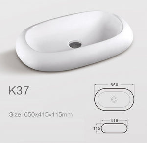 Lavabo in ceramica da appoggio bianco lucido K37 - design moderno