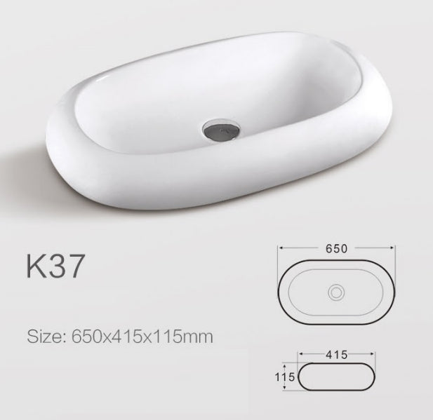 Lavabo in ceramica da appoggio bianco lucido K37 - design moderno