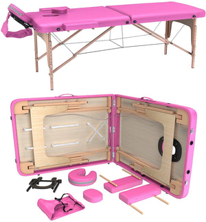 LETTINO MASSAGGIO PROFESSIONALE 2 ZONE - LETTINO MASSAGGI,LETTINO ESTETISTA FISIOTERAPIA,TATTOO, IN LEGNO PORTATILE RICHIUDIBILE (ROSA)
