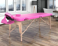 LETTINO MASSAGGIO PROFESSIONALE 2 ZONE - LETTINO MASSAGGI,LETTINO ESTETISTA FISIOTERAPIA,TATTOO, IN LEGNO PORTATILE RICHIUDIBILE (ROSA)