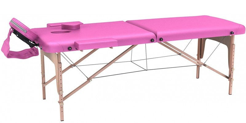 LETTINO MASSAGGIO PROFESSIONALE 2 ZONE - LETTINO MASSAGGI,LETTINO ESTETISTA FISIOTERAPIA,TATTOO, IN LEGNO PORTATILE RICHIUDIBILE (ROSA)