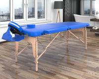 LETTINO MASSAGGIO PROFESSIONALE 2 ZONE - LETTINO MASSAGGI,LETTINO ESTETISTA FISIOTERAPIA,TATTOO, IN LEGNO PORTATILE RICHIUDIBILE (BLU)