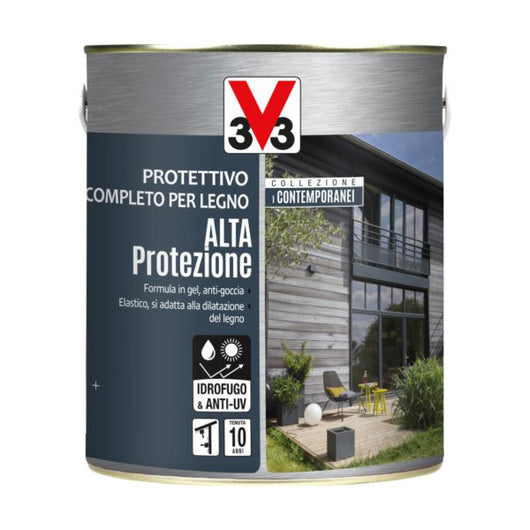 V33 Protettivo Completo Legno Alta Protezione Esterno Interno Persiane Finestre Formato: 2,5 Lt, Colore: Grigio Cenere
