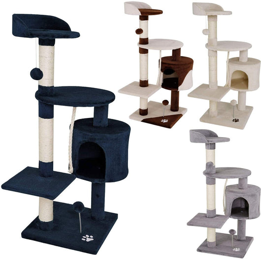 Fenixshop24 Tiragraffi angolare per gatti alto 88 cm, con corda in Sisal e peluche è fornito inoltre di una comoda e accogliente cuccia - Grigio