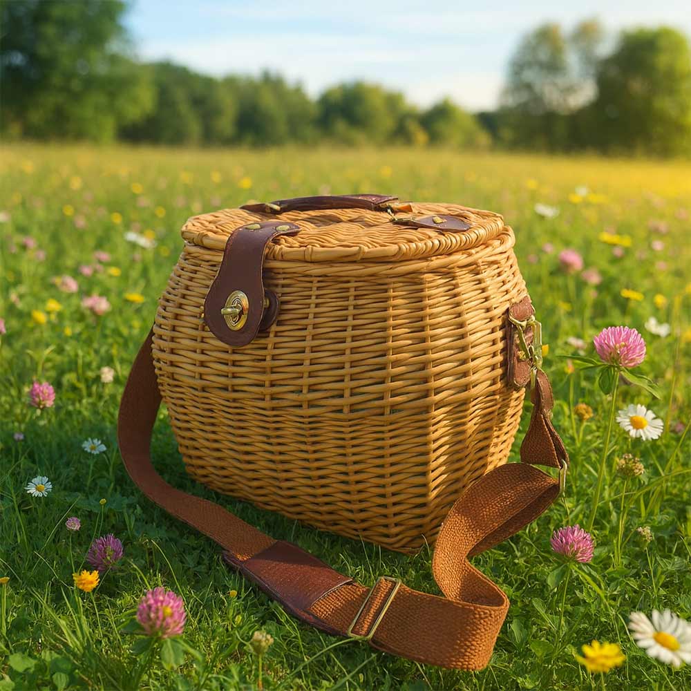 Cesto funghi ,cestino in vimini con tracolla cm 29 x 25 x h 28