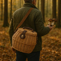 Cesto funghi ,cestino in vimini con tracolla cm 29 x 25 x h 28