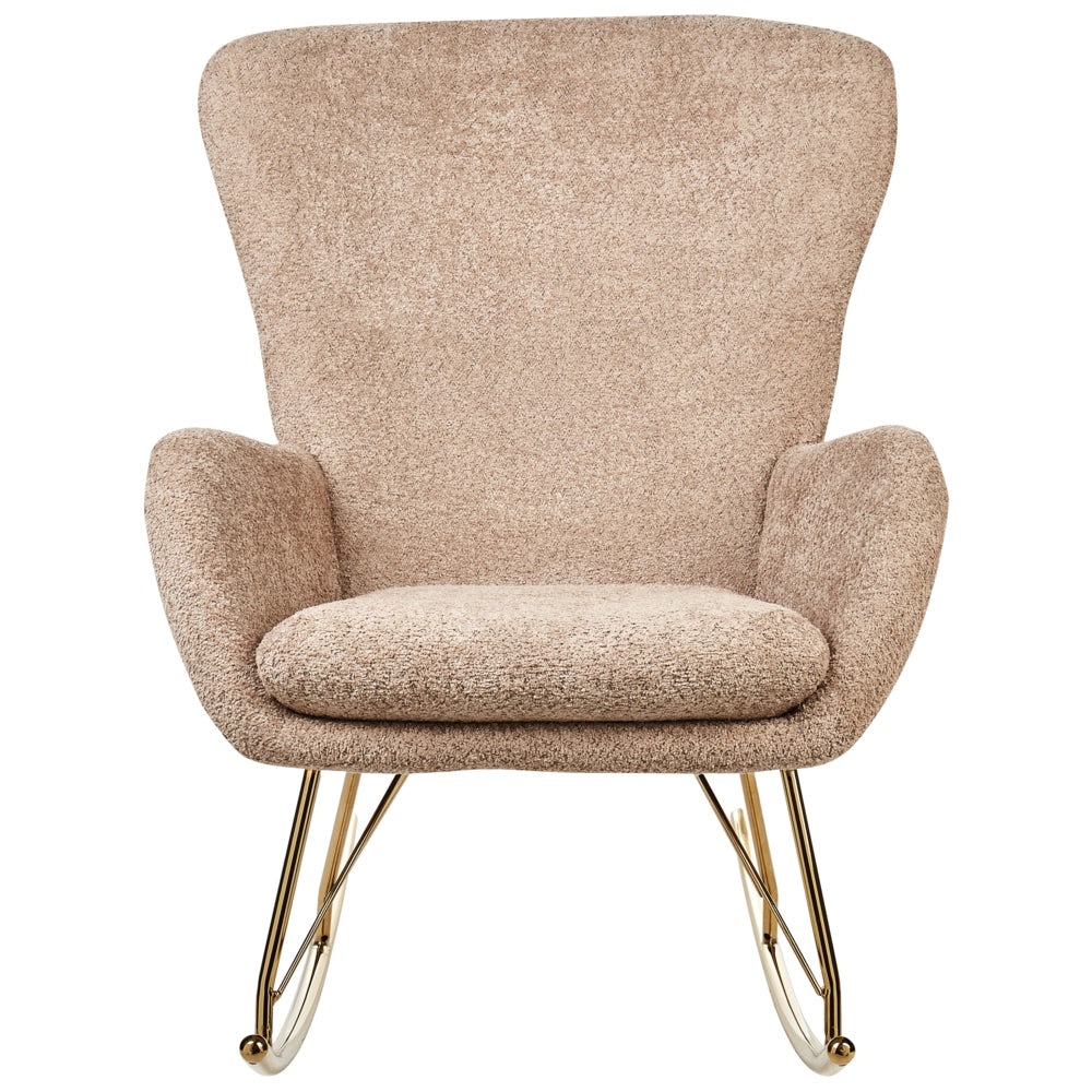 Sedia a dondolo in tessuto poliestere boucle beige Rivestimento in metallo Gambe a pattini Design tradizionale e retrò
