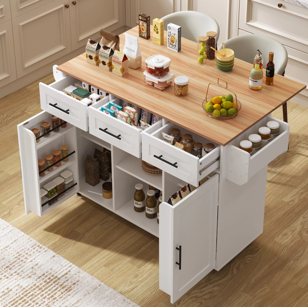 Mobile cucina multifunzione con piano ribaltabile 139x46(71)x91;5 cm; bianco in MDF