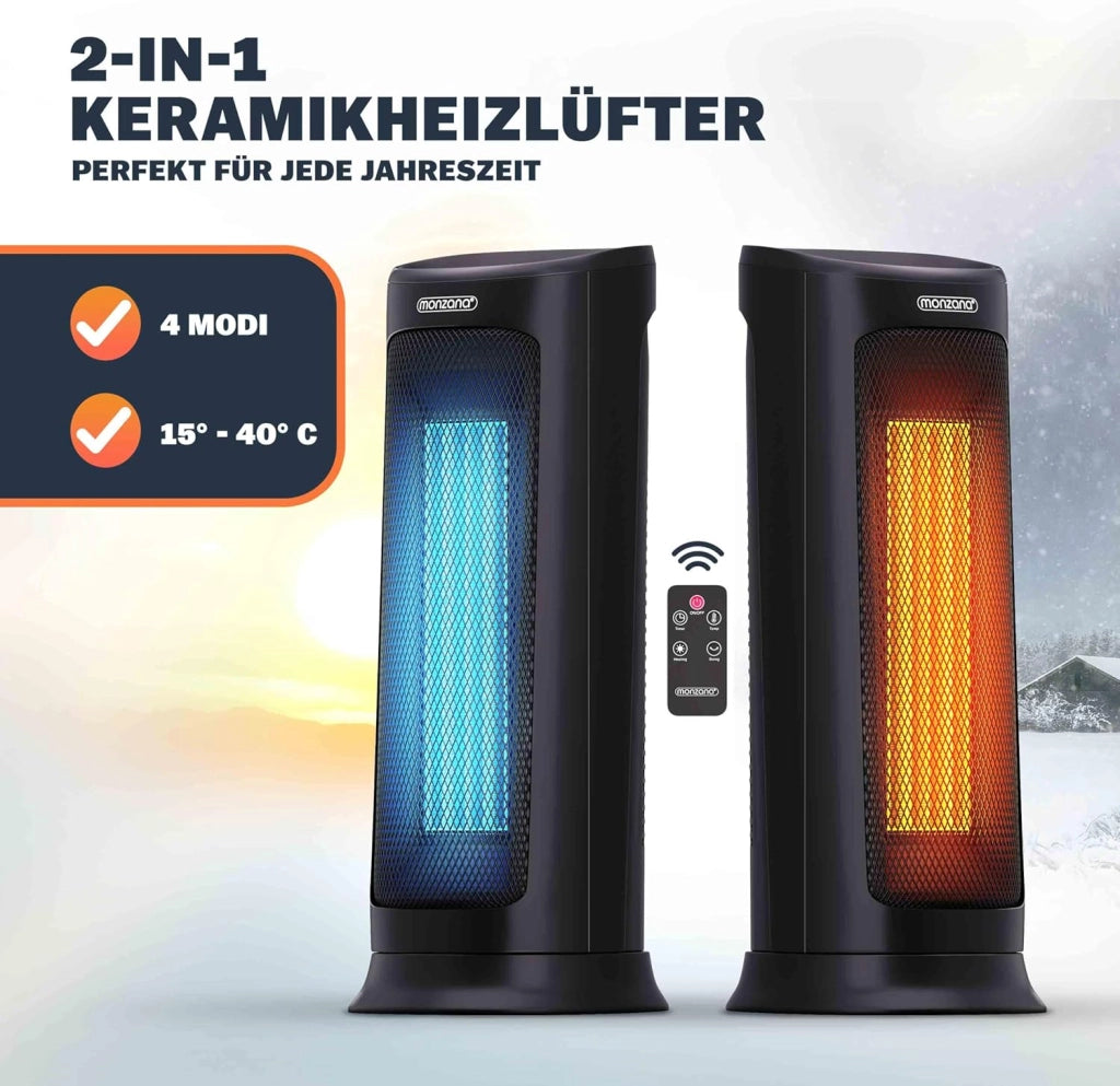 Monzana Stufa 2000W 15-40° Timer Telecomando Oscillazione 120° Timer Termoventilatore Risparmio Energetico Ceramico Nero