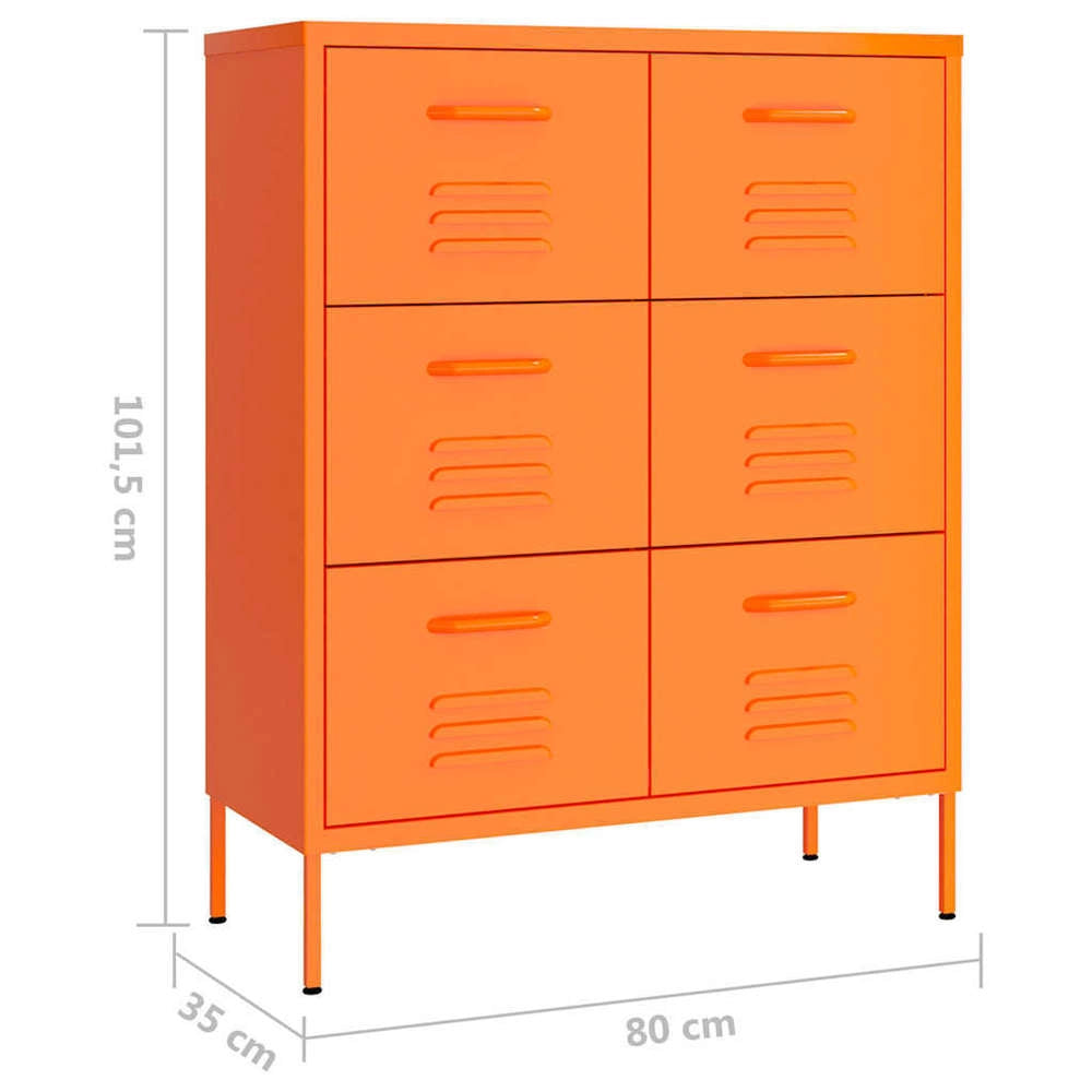 Orange Drawer Cabinet, 80x35x101.5 Cm, Steel