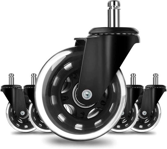 Set di 5 Ruote di Gomma di Ricambio per Stile Rollerblade, Adatte per Sedie da Ufficio, Ruote Silenziose per Pavimenti Duri, Tappeti e Gres.