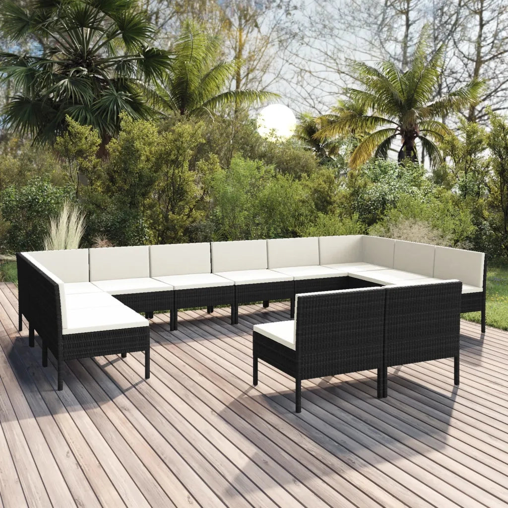 Set Divani da Giardino 12 pz con Cuscini in Polyrattan Nero cod mxl 38518
