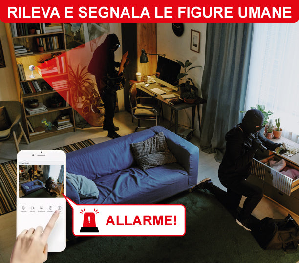 Telecamera Smart WiFi Mini Full HD 1080P Bianca – Rilevamento Umano, Visione Notturna, Audio Bidirezionale