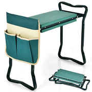 Sedile da giardino 2-in-1 portatile e pieghevole, Panchina per uso intensivo con grande borsa per attrezzi-Attrezzi da giardino