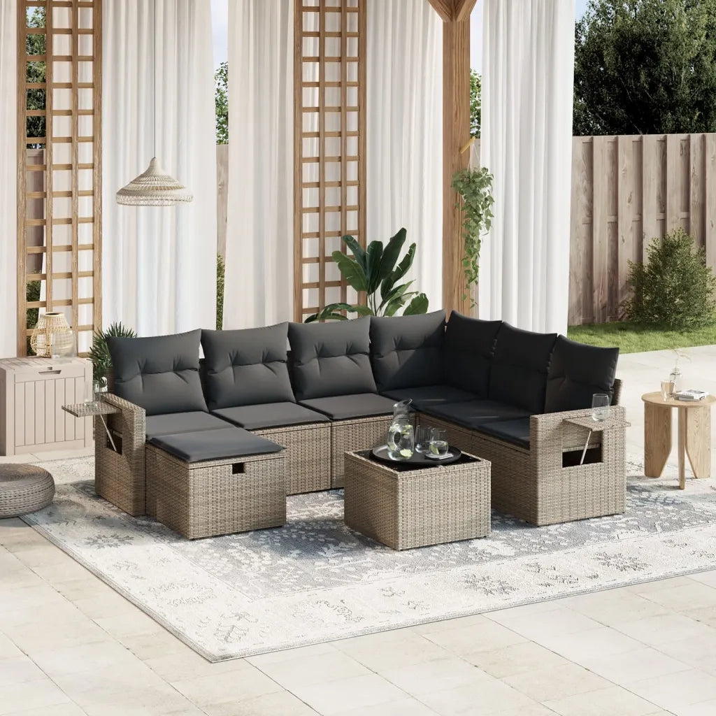 Set Divano da Giardino 8 pz con Cuscini Grigio in Polyrattan 3263846